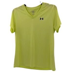 Under‎ Armour Womens HeatGear V-Neck T-Shirt Neon Yellow Lime Heather Size M